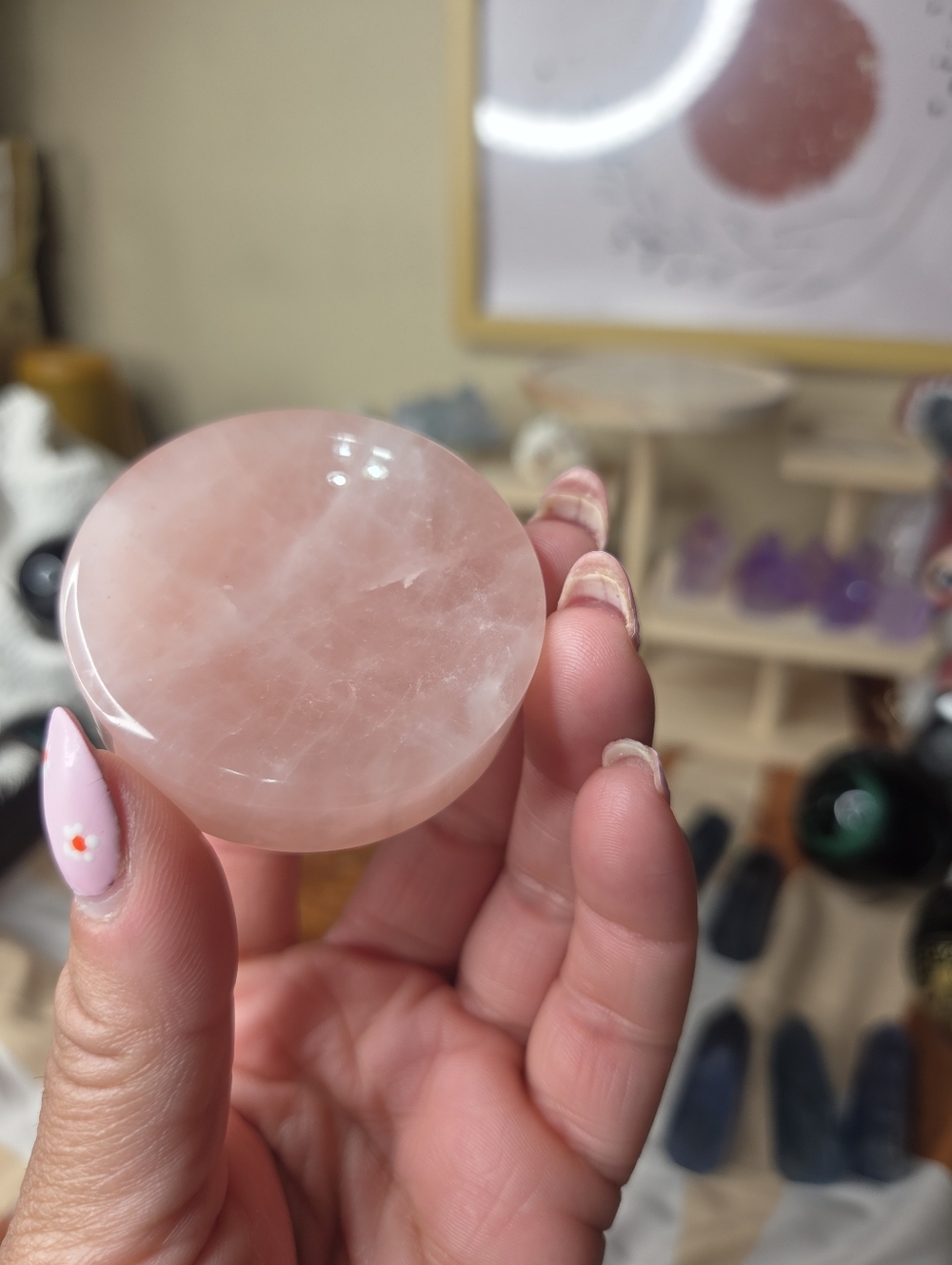 Rose Quartz Dish With Rainbows 2 Inch